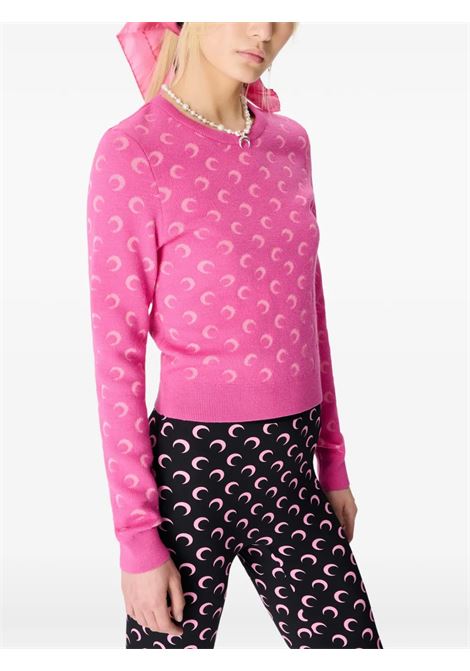 moon jacquard knit fitted crewneck sweater woman pink MARINE SERRE | WTK014BCKNI0530PK30